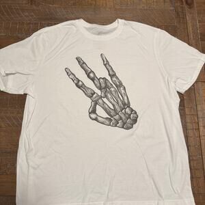 George 2XL 50-52 White T-Shirt with Skeleton Hand Shocker Rock On
